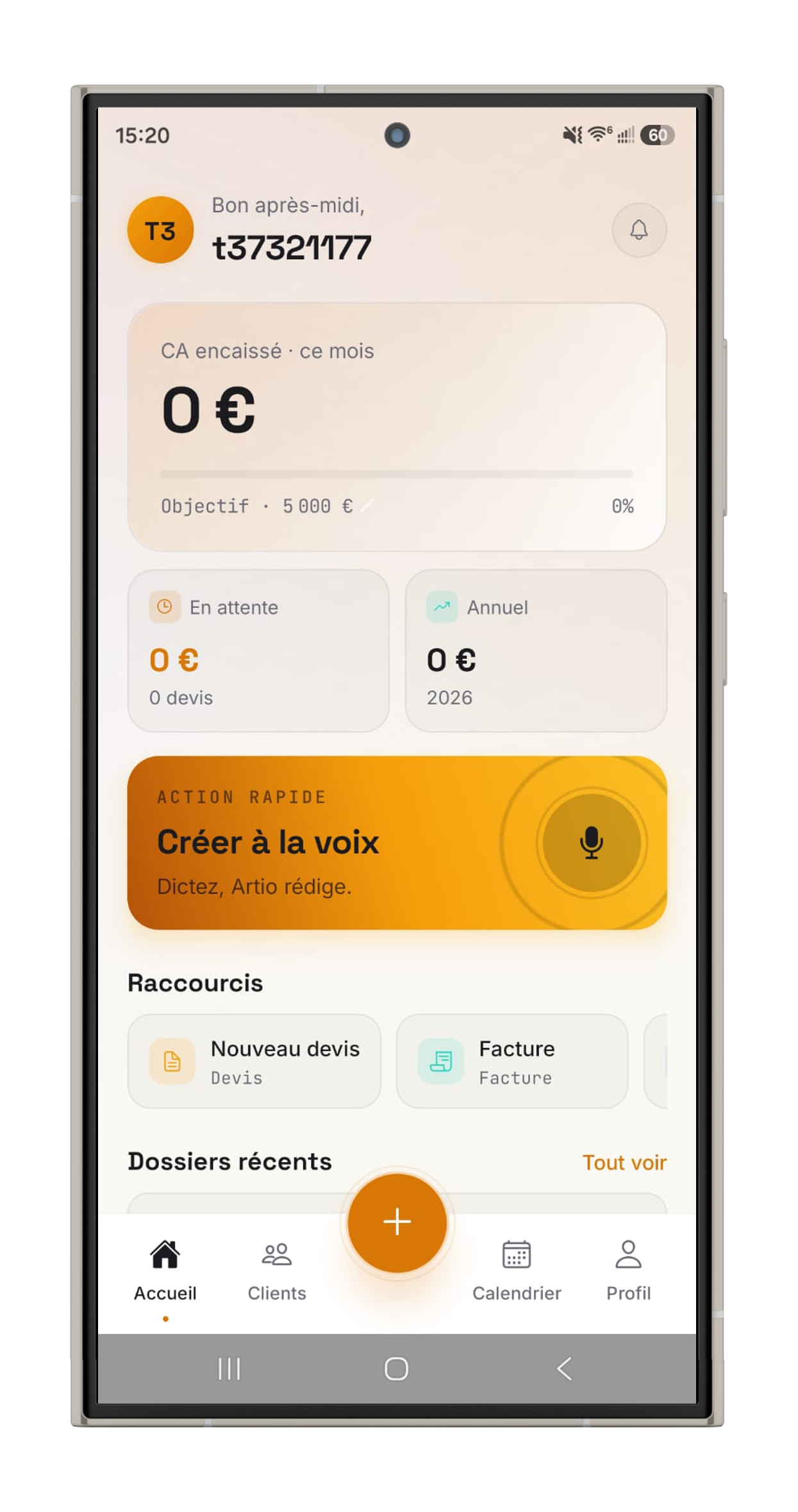 Application Artio — création d'un devis à la voix